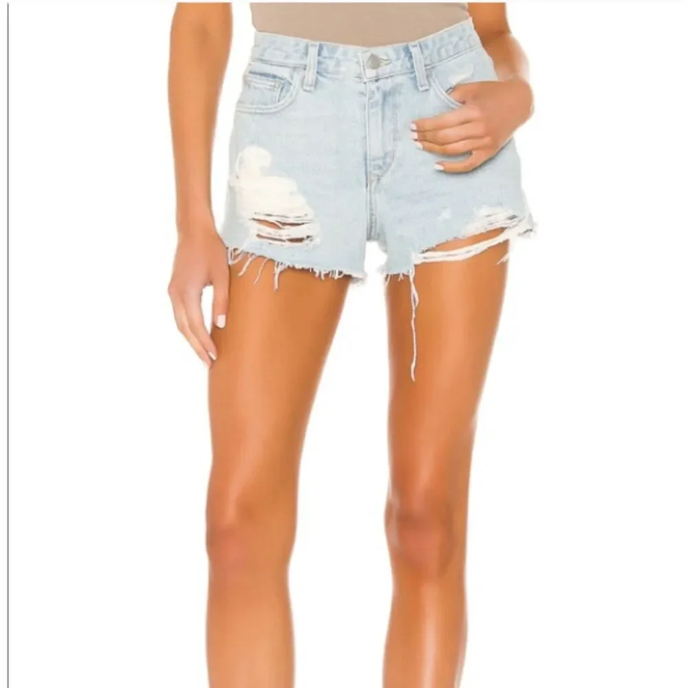 Lovers and Friends Womens Jack High Rise Distressed Light Wash Jean Shorts Sz 31